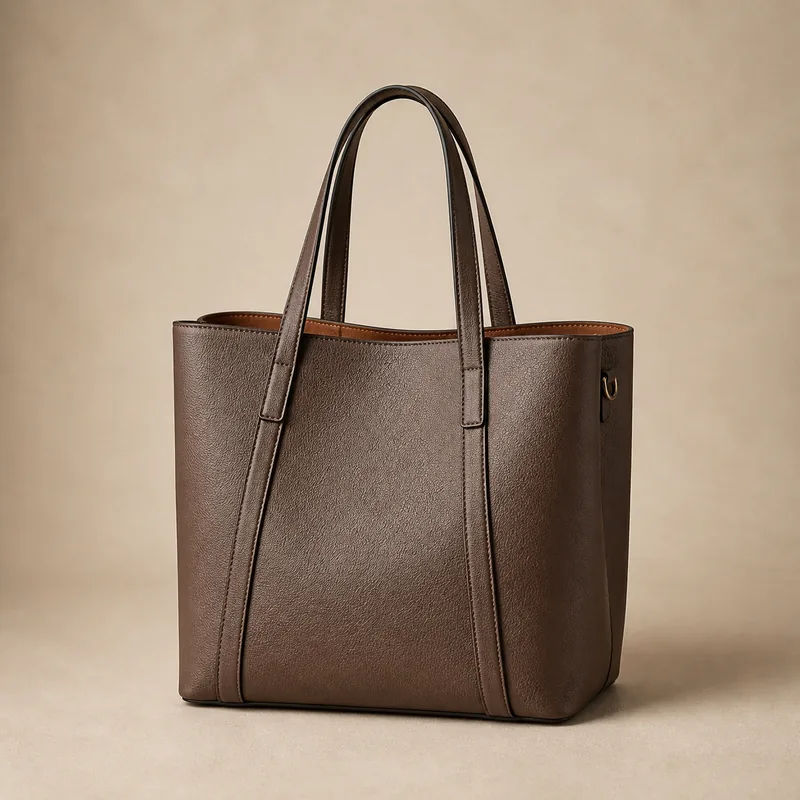 Tote handbag showing colour consistency across material panels and trims