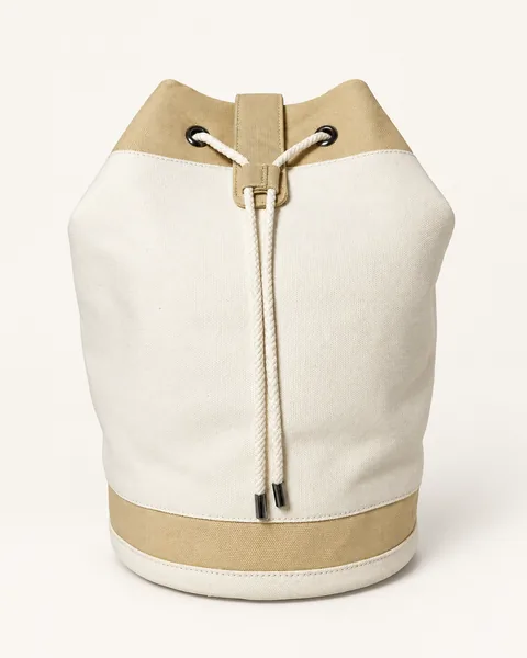 Cream Two-Tone Drawstring Bucket Bag — unbranded OEM development sample BR-BKT-003