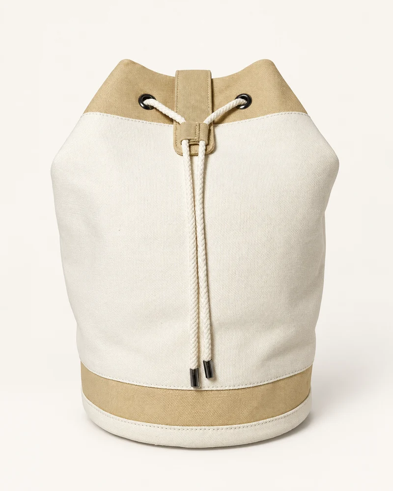 Cream Two-Tone Drawstring Bucket Bag — unbranded OEM development sample BR-BKT-003