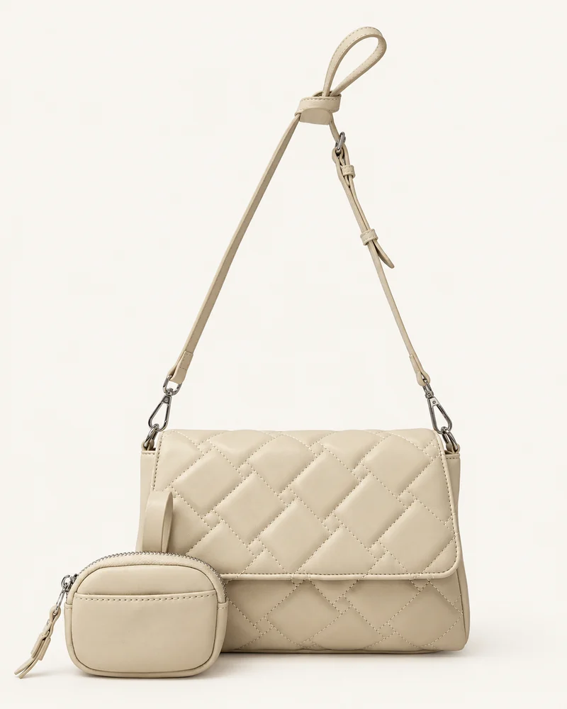 Ivory Quilted Flap Crossbody Bag — unbranded OEM development sample BR-CRB-002