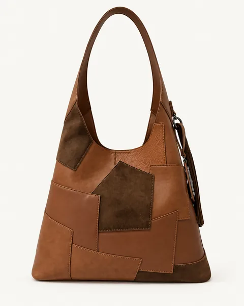 Tan Patchwork Hobo Bag — unbranded OEM development sample BR-HBO-003