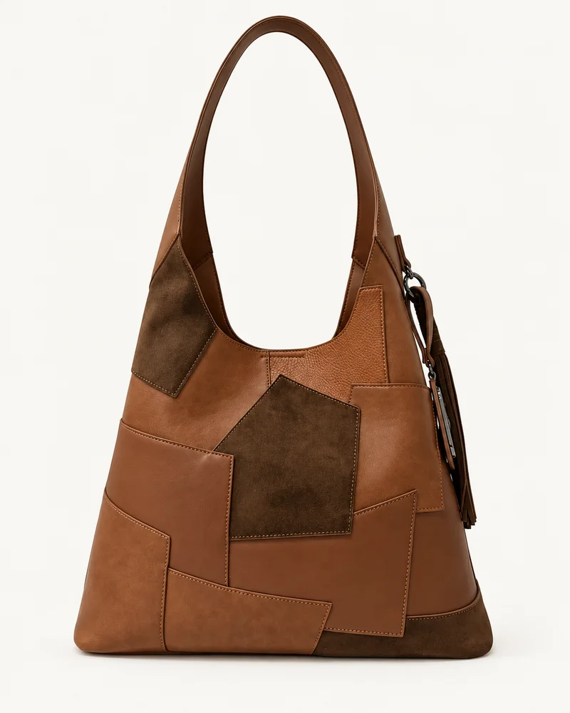 Tan Patchwork Hobo Bag — unbranded OEM development sample BR-HBO-003
