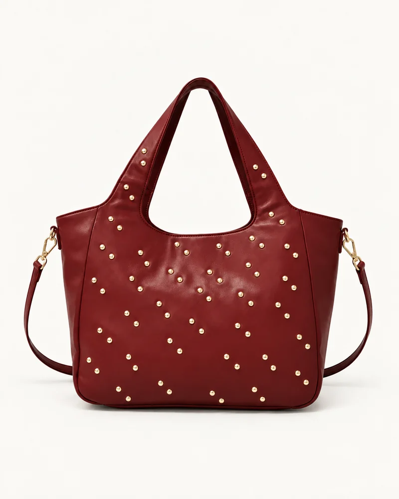Burgundy Studded Hobo Bag — unbranded OEM development sample BR-HBO-005