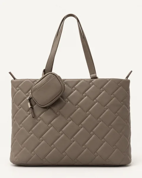 Taupe Quilted Tote Bag — unbranded OEM development sample BR-TOT-002