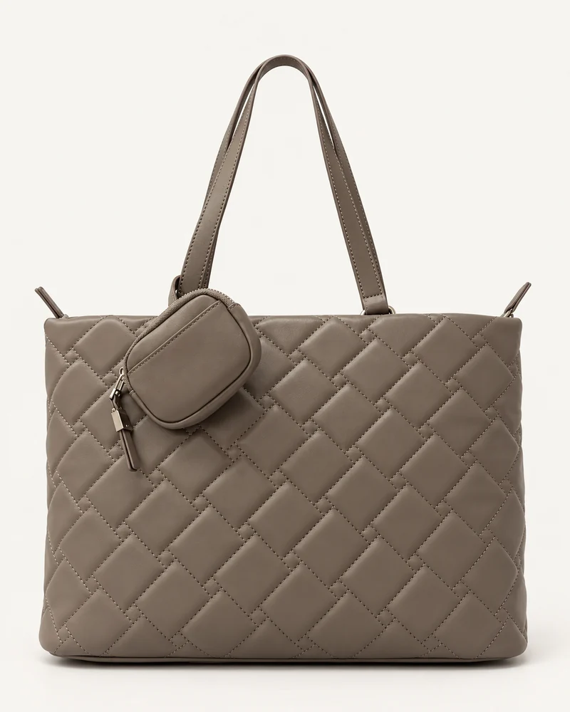 Taupe Quilted Tote Bag — unbranded OEM development sample BR-TOT-002