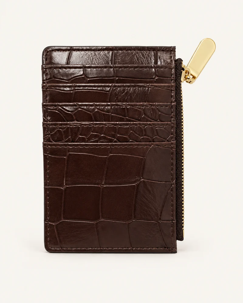Croc-Effect Zip Card Holder — unbranded OEM development sample BR-WLT-001